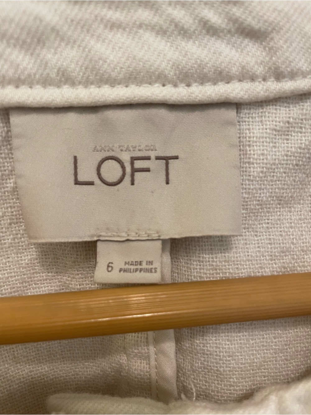 LOFT Cream Textured Zip-Front Denim Blazer/Jacket - Picture 2 of 3